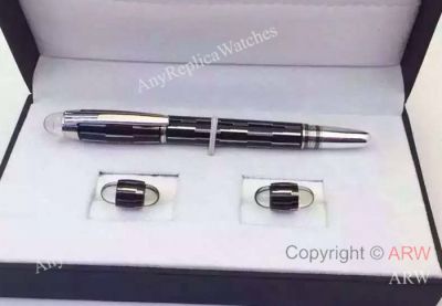 Replica Mont blanc Pen and Cufflink Set - Black Mystery Rollerball Pen